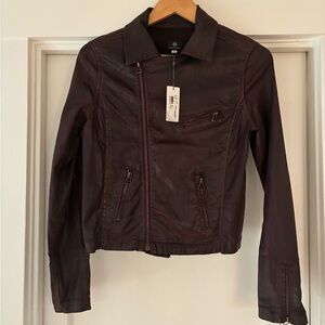 NWT Adriano Goldschmeid Faux Leather Moto Jacket -Size Medium -Spiced Rum